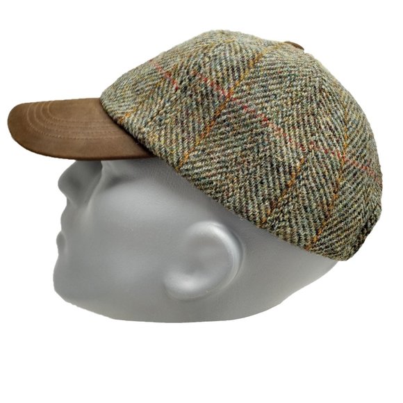 Harris Tweed® Hartside Leather Peak Baseball Cap HS16 Adjustable SAGE/WINE/GOLD - Picture 5 of 10
